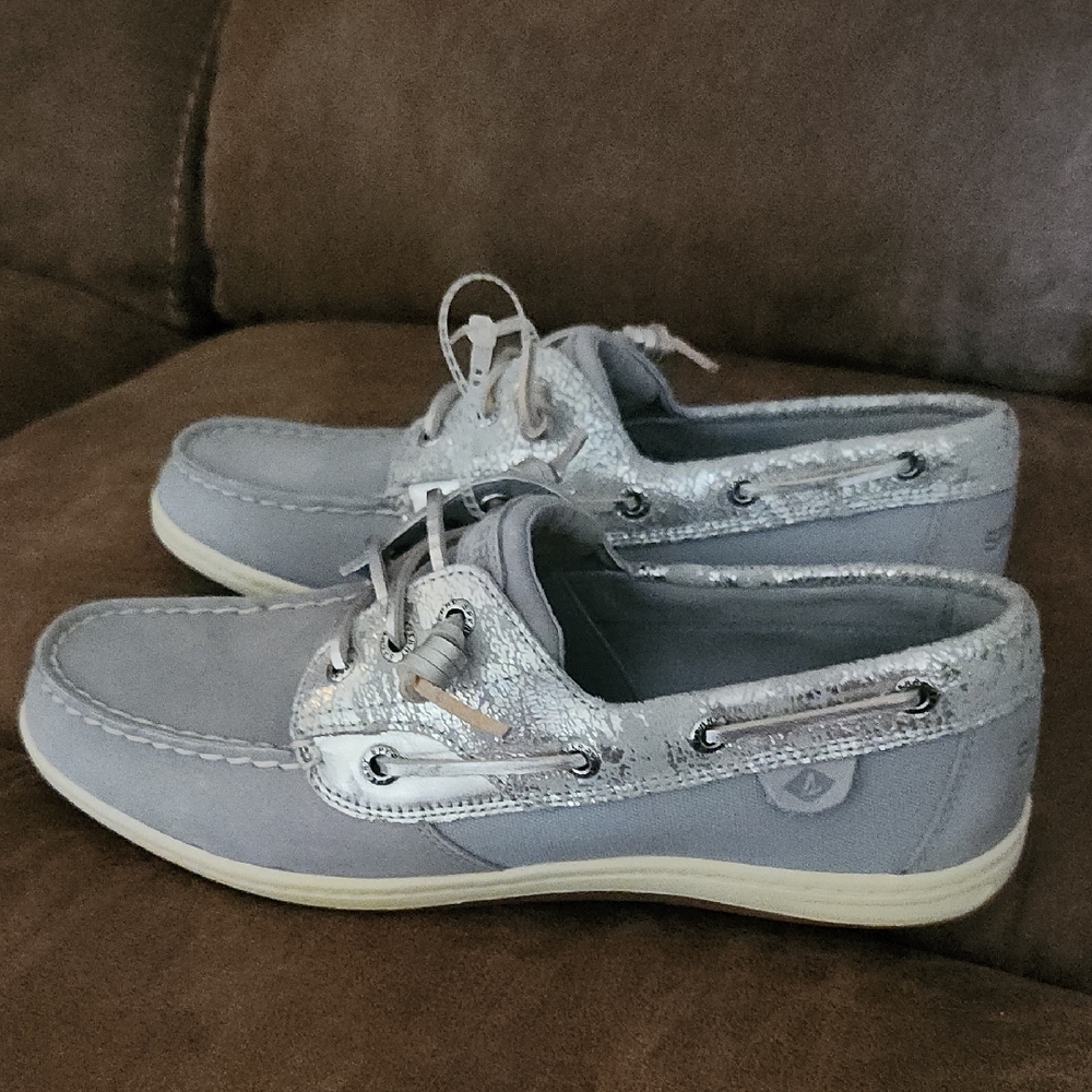 Nwt! Sperry Blue Suede Boat Shoes W/ Silver